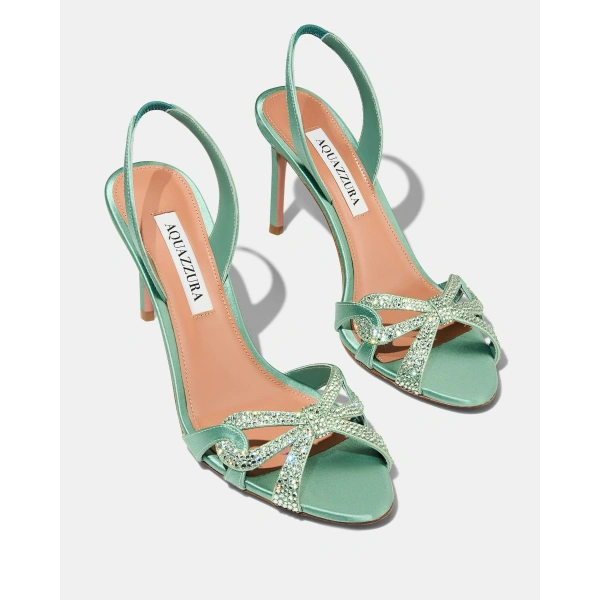 Aquazzura Ribbon Kiss Sandal 85 in Salvia, view 3 | Sandals