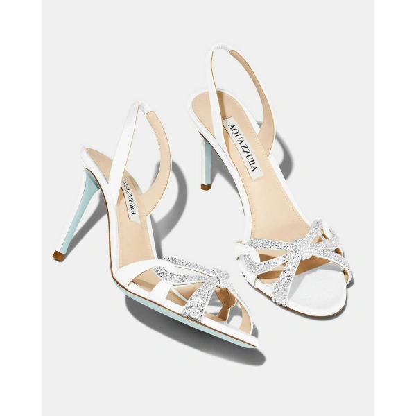 Aquazzura Ribbon Kiss Sandal 85 in White, view 3 | Sandals