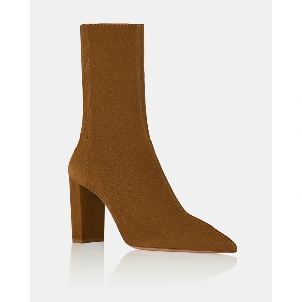 Aquazzura Saint Honore Block Bootie 85 in Chestnut, view 2 | Ankle Boots