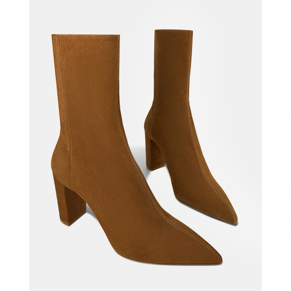 Aquazzura Saint Honore Block Bootie 85 in Chestnut, view 3 | Ankle Boots