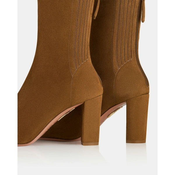 Aquazzura Saint Honore Block Bootie 85 in Chestnut, view 4 | Ankle Boots
