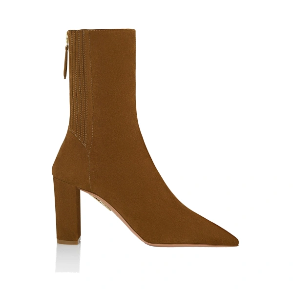 Aquazzura Saint Honore Block Bootie 85 in Chestnut | Ankle Boots