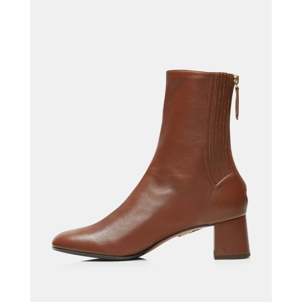 Aquazzura Saint Honore Bootie 50 in Cinnamon Nappa Leather, view 3 | Ankle Boots
