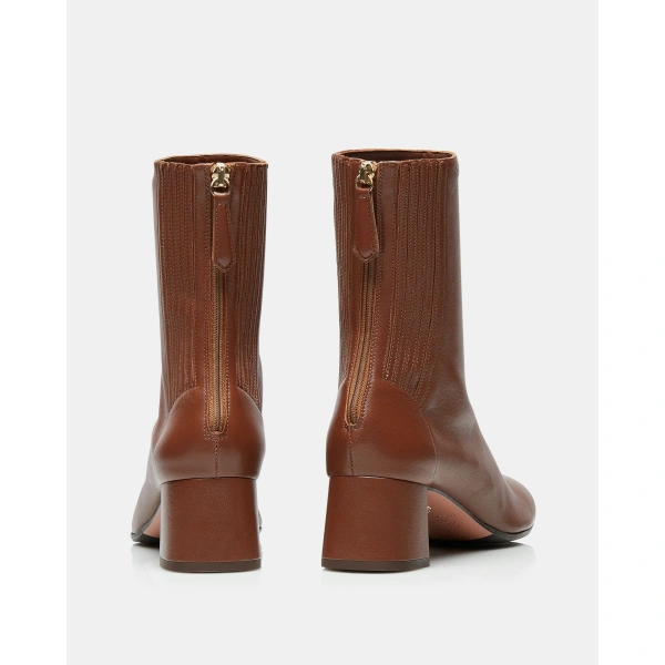 Aquazzura Saint Honore Bootie 50 in Cinnamon Nappa Leather, view 4 | Ankle Boots