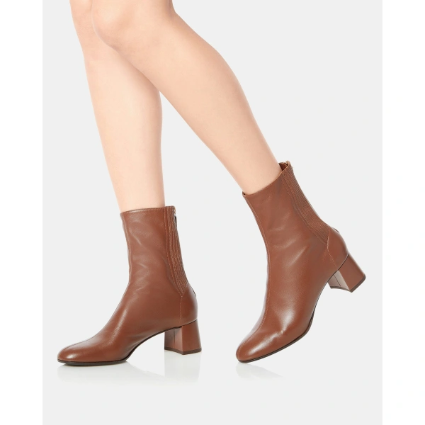Aquazzura Saint Honore Bootie 50 in Cinnamon Nappa Leather, view 5 | Ankle Boots