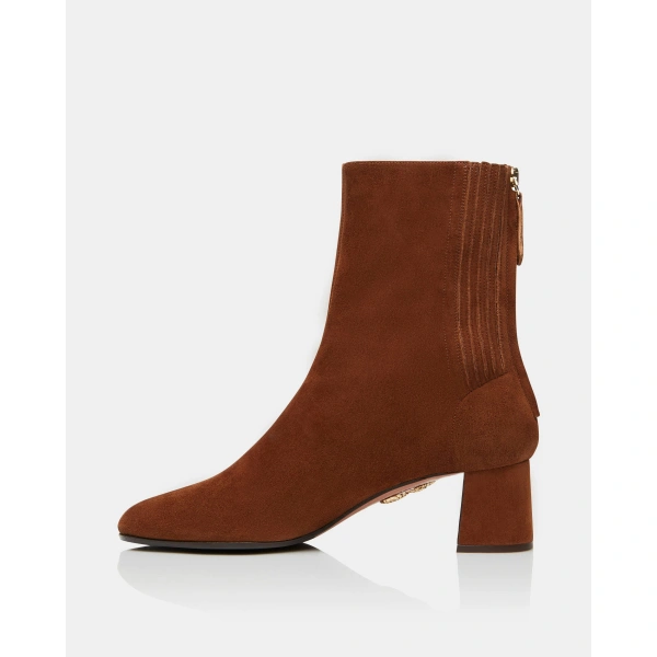 Aquazzura Saint Honore Bootie 50 in Cinnamon Suede, view 3 | Ankle Boots