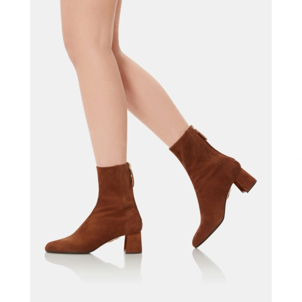Aquazzura Saint Honore Bootie 50 in Cinnamon Suede, view 5 | Ankle Boots