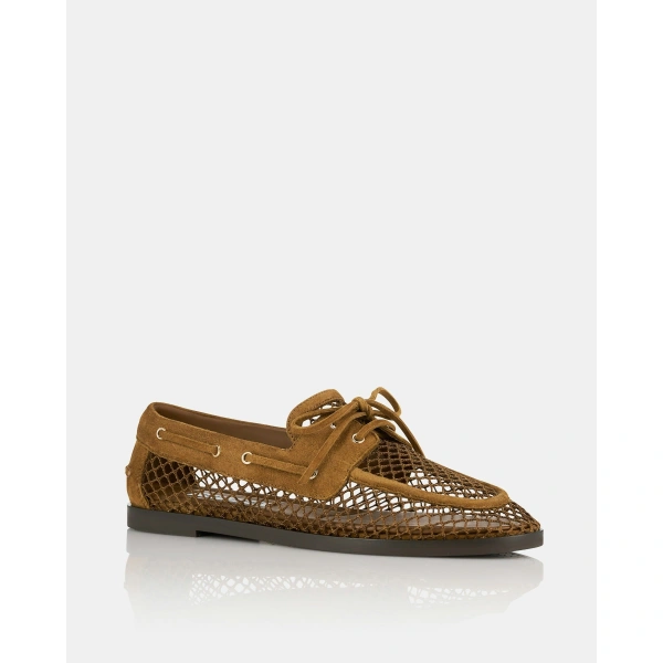 Aquazzura Seafarer Mesh Mocassin in Chestnut, view 2 | Loafers