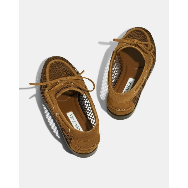 Aquazzura Seafarer Mesh Mocassin in Chestnut, view 3 | Loafers