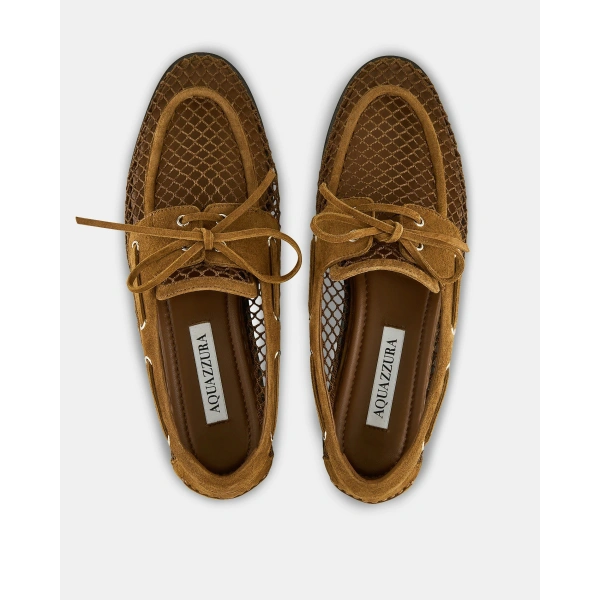 Aquazzura Seafarer Mesh Mocassin in Chestnut, view 4 | Loafers