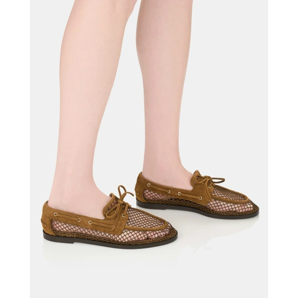 Aquazzura Seafarer Mesh Mocassin in Chestnut, view 5 | Loafers
