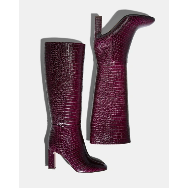Aquazzura Sellier Boot 85 in Rich Plum, view 3 | Knee-High Boots