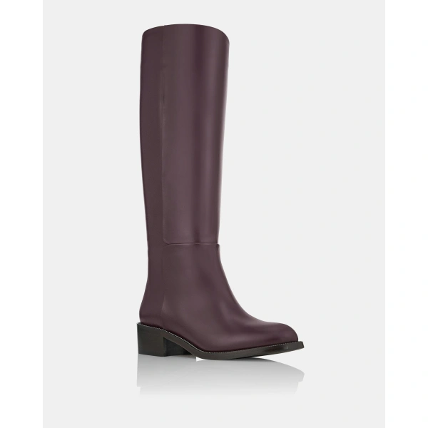 Aquazzura Sellier Boot Flat in Aubergine, view 2 | Knee-High Boots