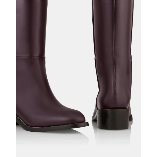 Aquazzura Sellier Boot Flat in Aubergine, view 3 | Knee-High Boots