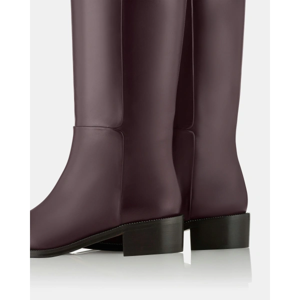 Aquazzura Sellier Boot Flat in Aubergine, view 4 | Knee-High Boots