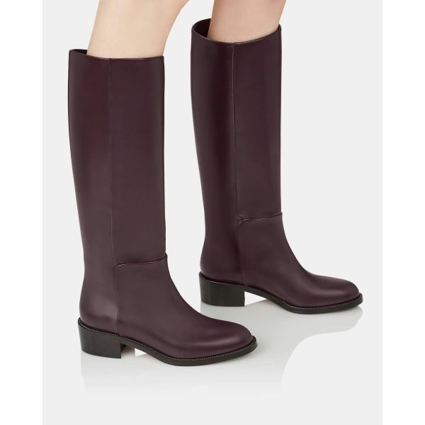 Aquazzura Sellier Boot Flat in Aubergine, view 5 | Knee-High Boots