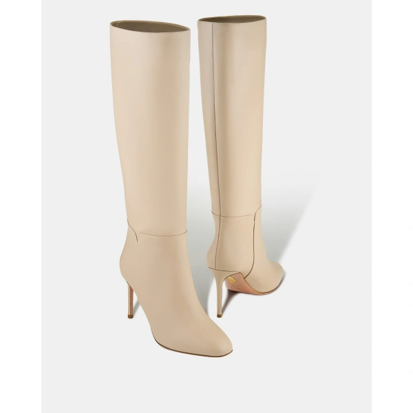 Aquazzura Sellier Stiletto Boot 85 in Light Taupe, view 3 | Knee-High Boots