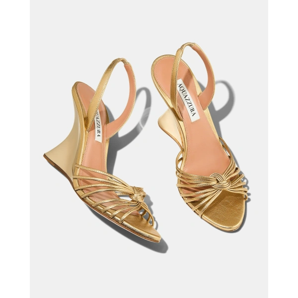 Aquazzura Serenity Wedge 95 in Soft Gold, view 3 | Wedges