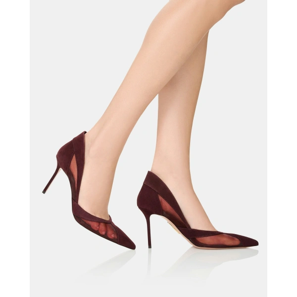 Aquazzura Shadow Mesh Pump 85 in Rich Plum, view 5 | Pumps