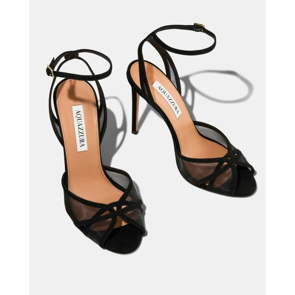 Aquazzura Shear Sandal 105 in Black, view 3 | Sandals