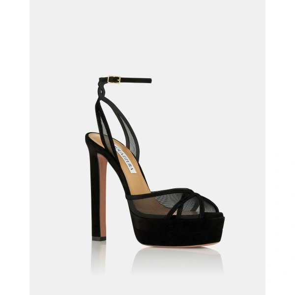 Aquazzura Shear Sandal Plateau 130 in Black, view 2 | Platform Heels