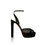 Aquazzura Shear Sandal Plateau 130 in Black | Platform Heels