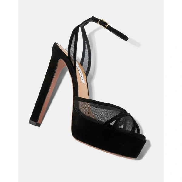 Aquazzura Shear Sandal Plateau 130 in Black, view 3 | Platform Heels