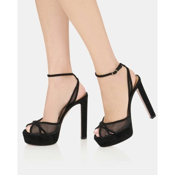 Aquazzura Shear Sandal Plateau 130 in Black, view 5 | Platform Heels