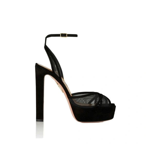 Aquazzura Shear Sandal Plateau 130 in Black | Platform Heels