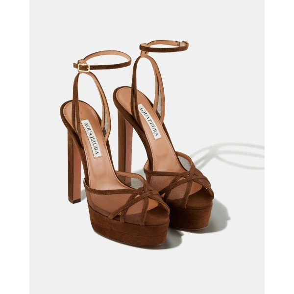 Aquazzura Shear Sandal Plateau 130 in Espresso, view 3 | Platform Heels