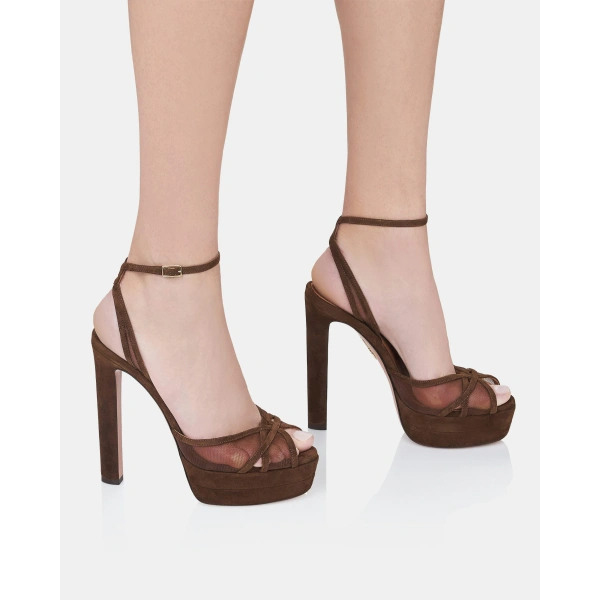 Aquazzura Shear Sandal Plateau 130 in Espresso, view 5 | Platform Heels