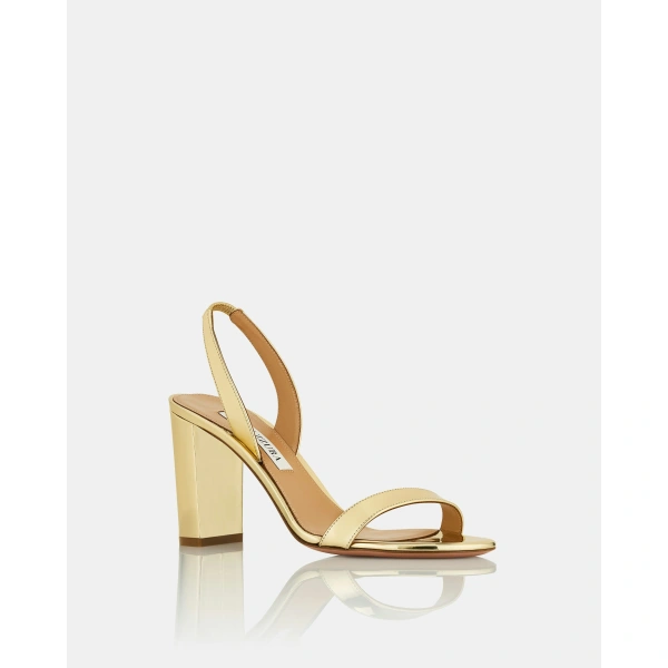 Aquazzura So Nude Block Sandal 85 in Soft Gold, view 2 | Sandals