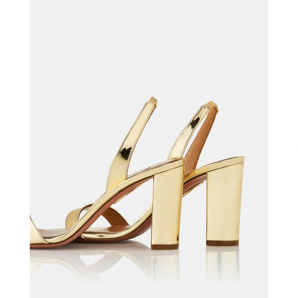 Aquazzura So Nude Block Sandal 85 in Soft Gold, view 4 | Sandals