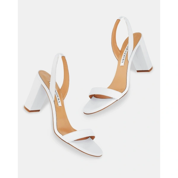 Aquazzura So Nude Block Sandal 85 in White Nappa Leather, view 3 | Sandals