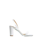 Aquazzura So Nude Block Sandal 85 in White Satin | Sandals