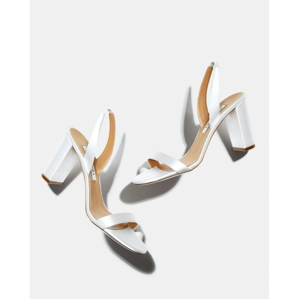 Aquazzura So Nude Block Sandal 85 in White Satin, view 3 | Sandals