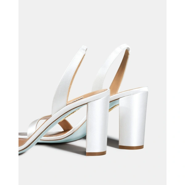 Aquazzura So Nude Block Sandal 85 in White Satin, view 4 | Sandals