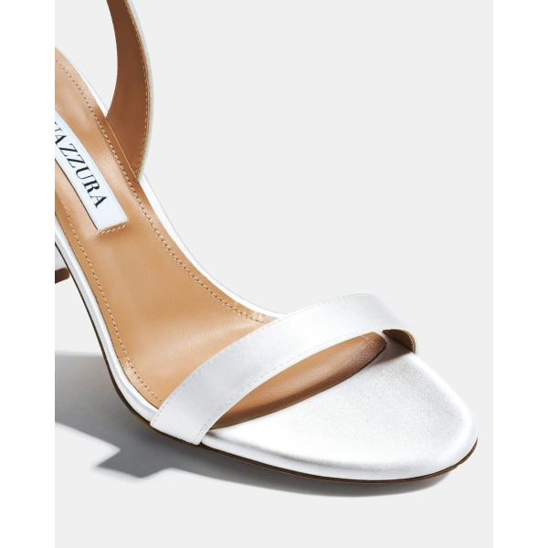 Aquazzura So Nude Block Sandal 85 in White Satin, view 6 | Sandals