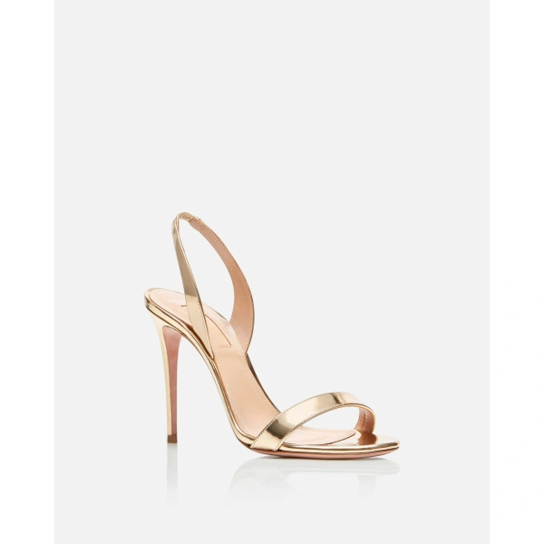Aquazzura So Nude Sandal 105 in Soft Gold, view 2 | Sandals
