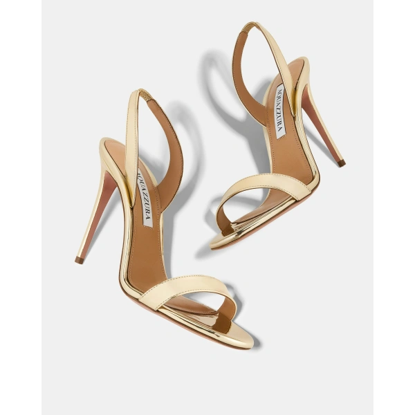 Aquazzura So Nude Sandal 105 in Soft Gold, view 3 | Sandals