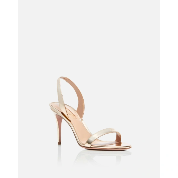 Aquazzura So Nude Sandal 85 in Soft Gold, view 2 | Sandals