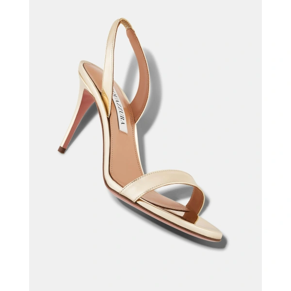 Aquazzura So Nude Sandal 85 in Soft Gold, view 3 | Sandals
