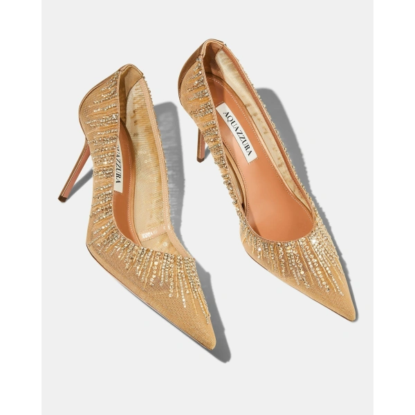 Aquazzura Soft Sky Pump 85 in Warm Nude, view 3 | Pumps