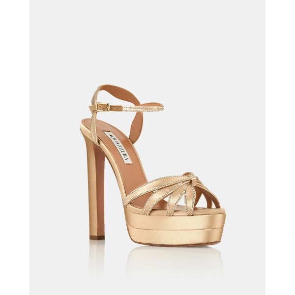 Aquazzura Soulmate Crystal Sandal Plateau 130 in Warm Nude, view 2 | Platform Heels