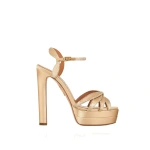 Aquazzura Soulmate Crystal Sandal Plateau 130 in Warm Nude | Platform Heels