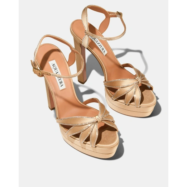 Aquazzura Soulmate Crystal Sandal Plateau 130 in Warm Nude, view 3 | Platform Heels