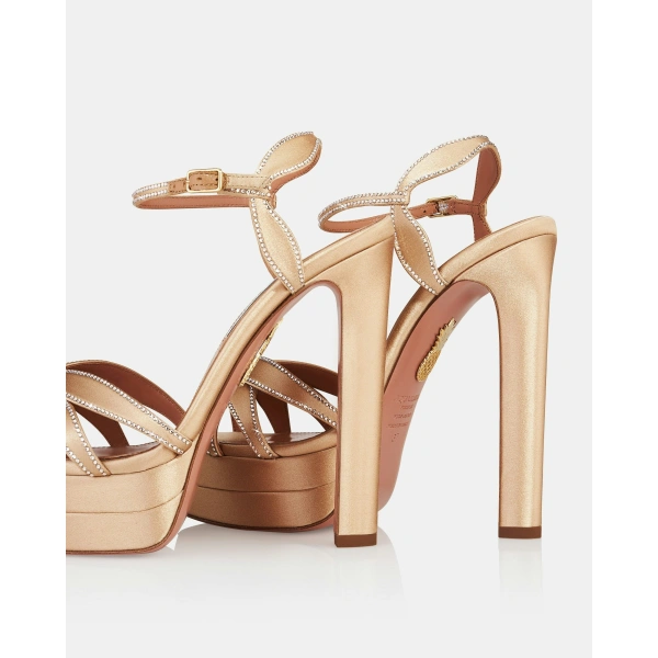 Aquazzura Soulmate Crystal Sandal Plateau 130 in Warm Nude, view 4 | Platform Heels
