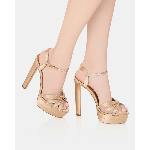 Aquazzura Soulmate Crystal Sandal Plateau 130 in Warm Nude, view 5 | Platform Heels
