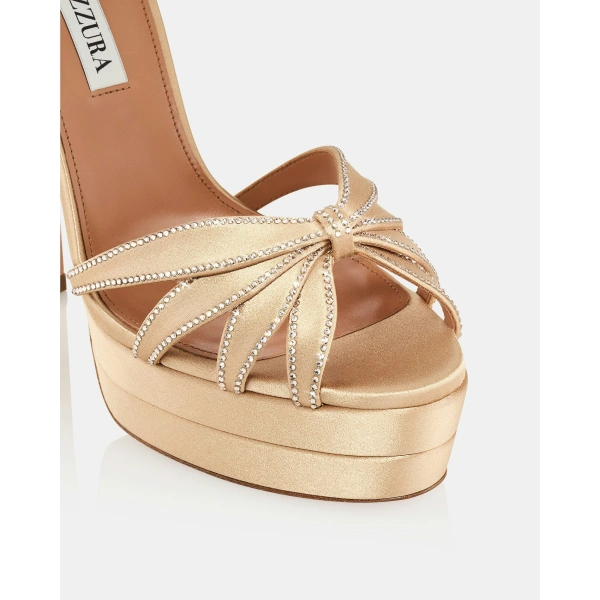 Aquazzura Soulmate Crystal Sandal Plateau 130 in Warm Nude, view 6 | Platform Heels