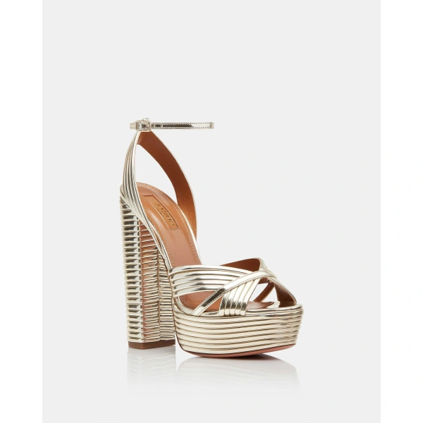 Aquazzura Sundance Plateau 140 in Light Gold, view 2 | Platform Heels